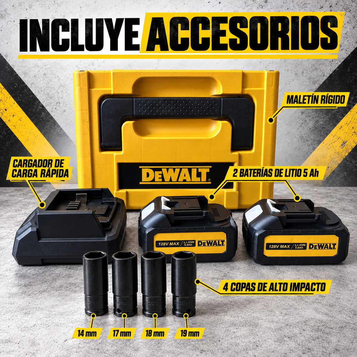 Llave de Impacto DW 1000 Nm Brushless 1/2” con 2 Baterías y Maletín
