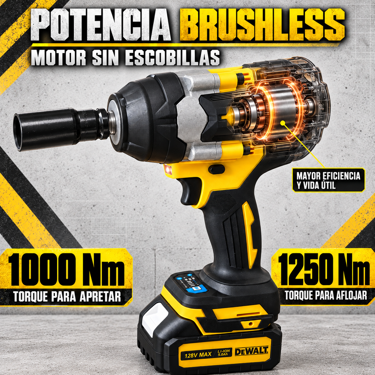 Llave de Impacto DW 1000 Nm Brushless 1/2” con 2 Baterías y Maletín