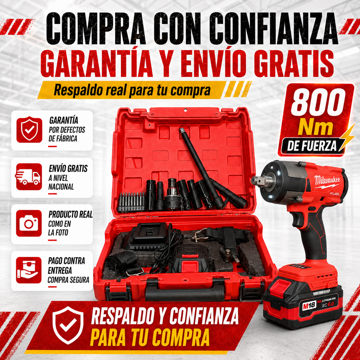 Llave de Impacto MW 800 Nm Inalámbrica con 2 Baterías + Maletín