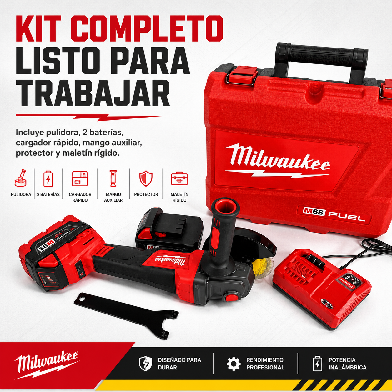 Pulidora MK 4.5” Inalámbrica 10.000 RPM con 2 Baterías + Maletín