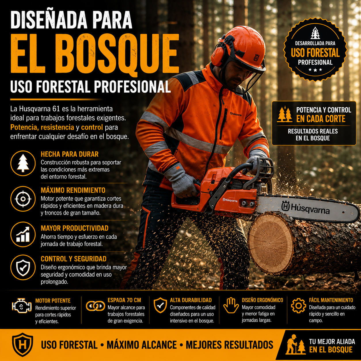 Motosierra HQV 61 - Profesional 70CM | Potencia Forestal + Aceite Gratis