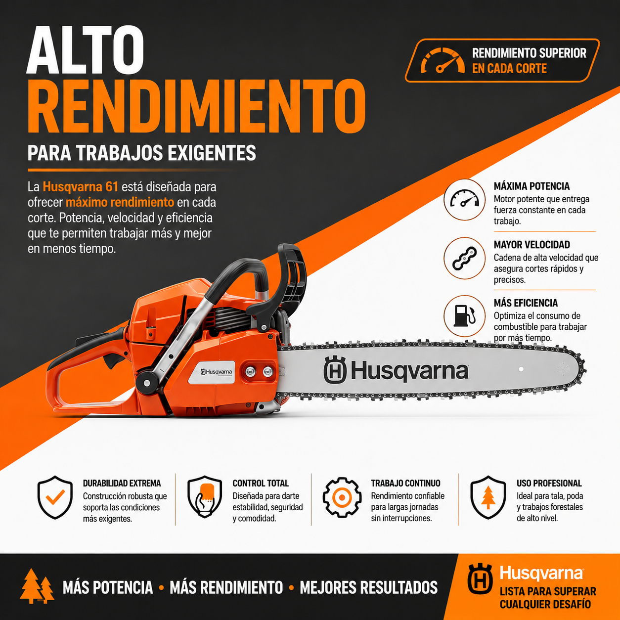 Motosierra HQV 61 - Profesional 70CM | Potencia Forestal + Aceite Gratis