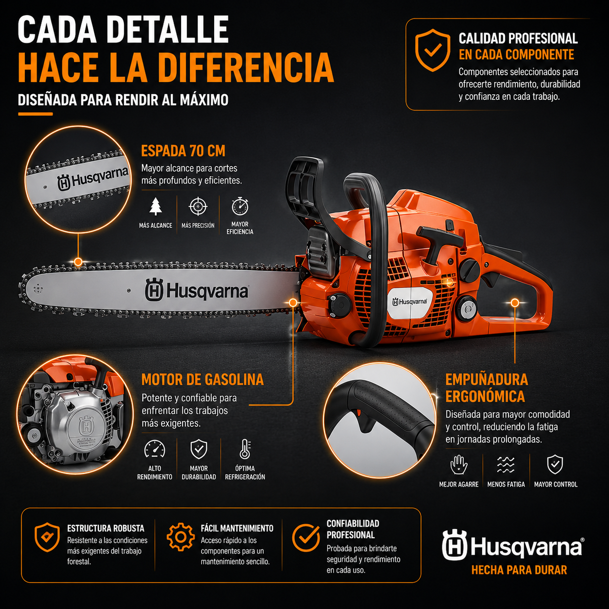 Motosierra HQV 61 - Profesional 70CM | Potencia Forestal + Aceite Gratis