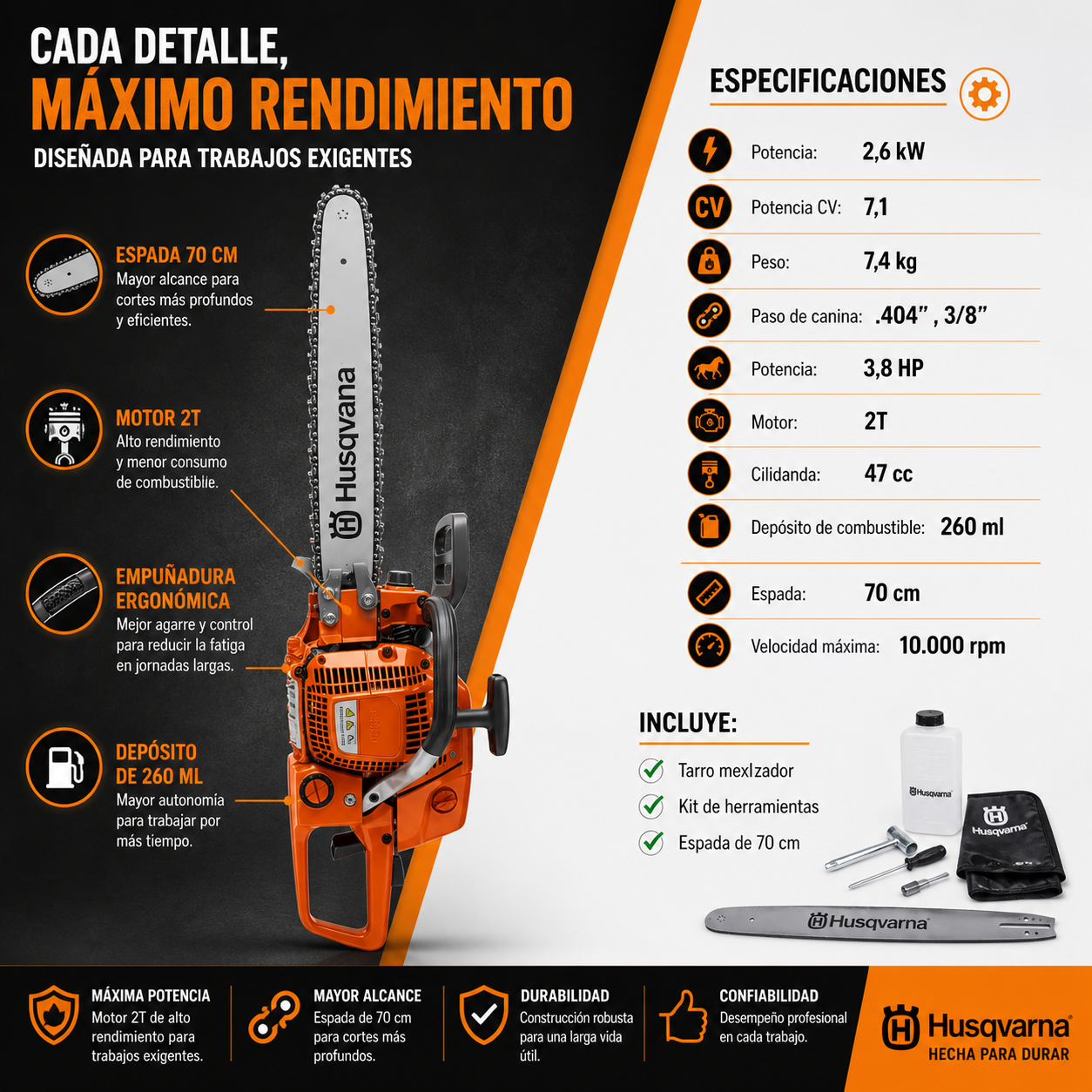 Motosierra HQV 61 - Profesional 70CM | Potencia Forestal + Aceite Gratis