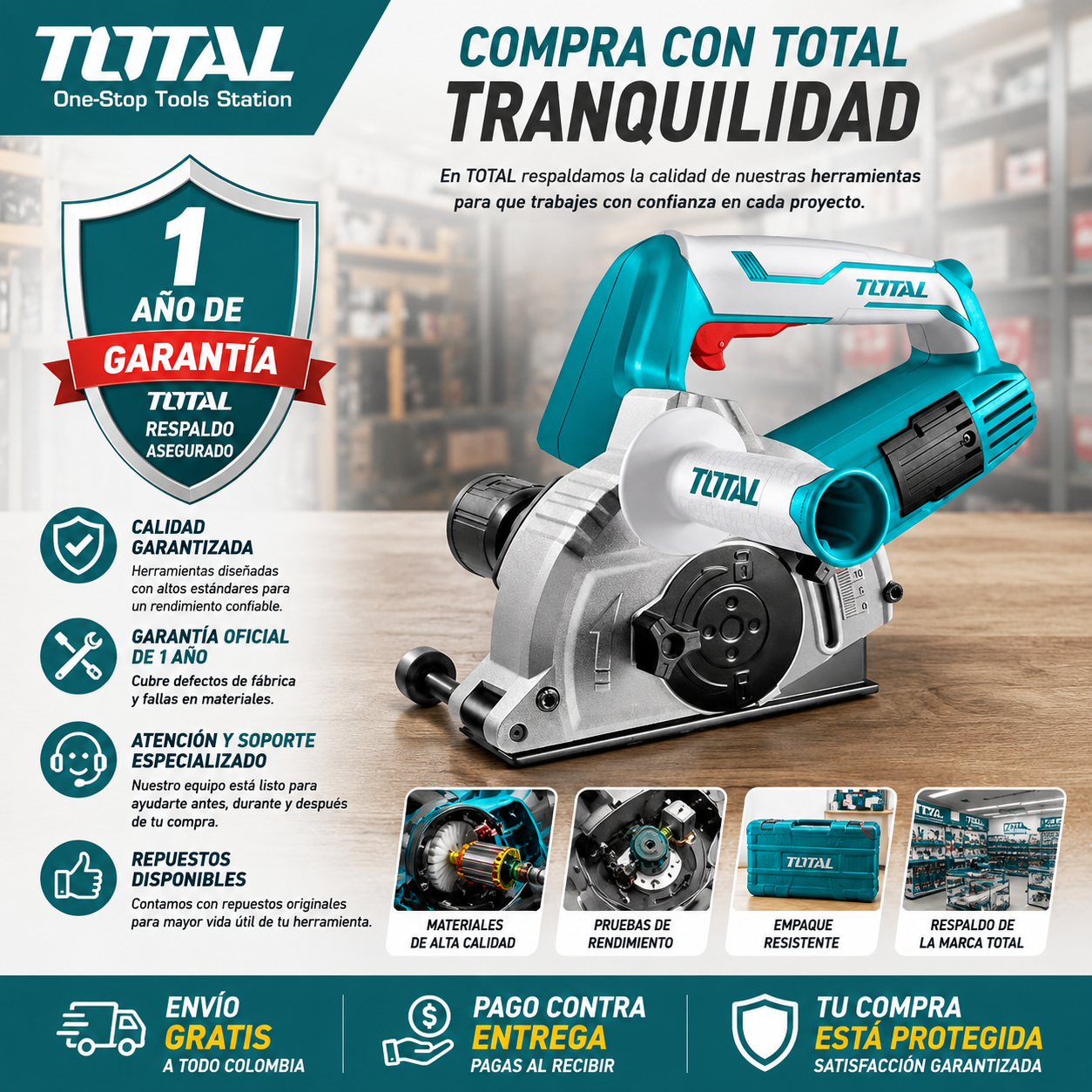 Ranuradora de Pared TOTAL 1500W Profesional  + 4 Discos