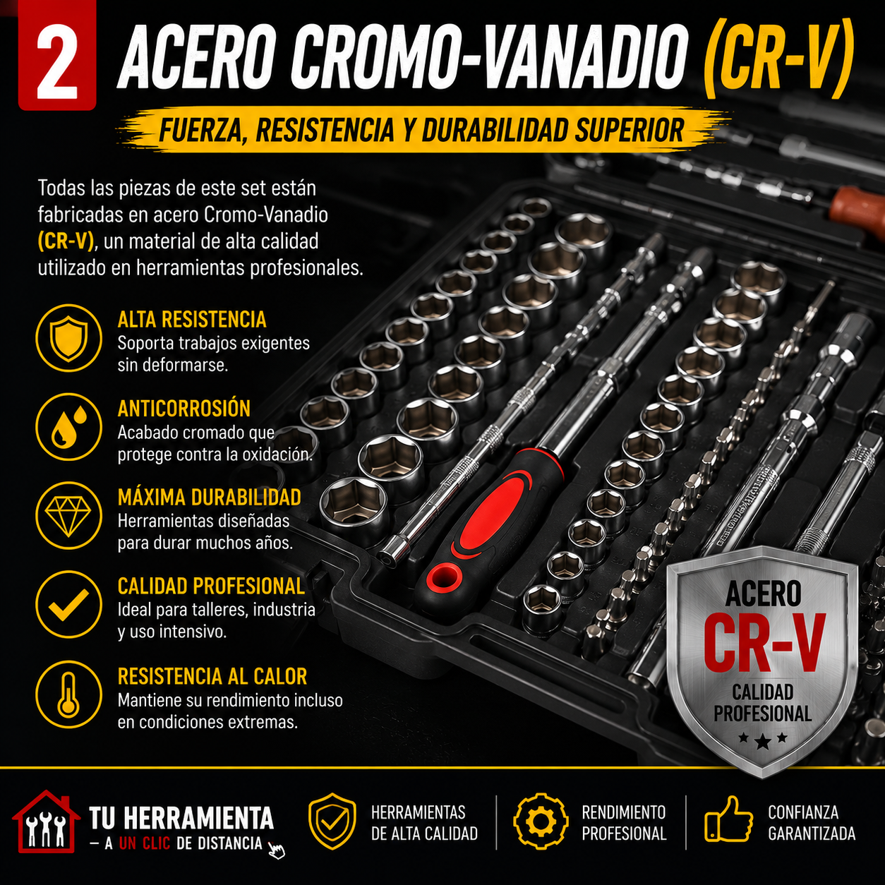 Set de Herramientas Profesional 216 Piezas CR-V con Ratchets 1/4", 3/8" y 1/2"