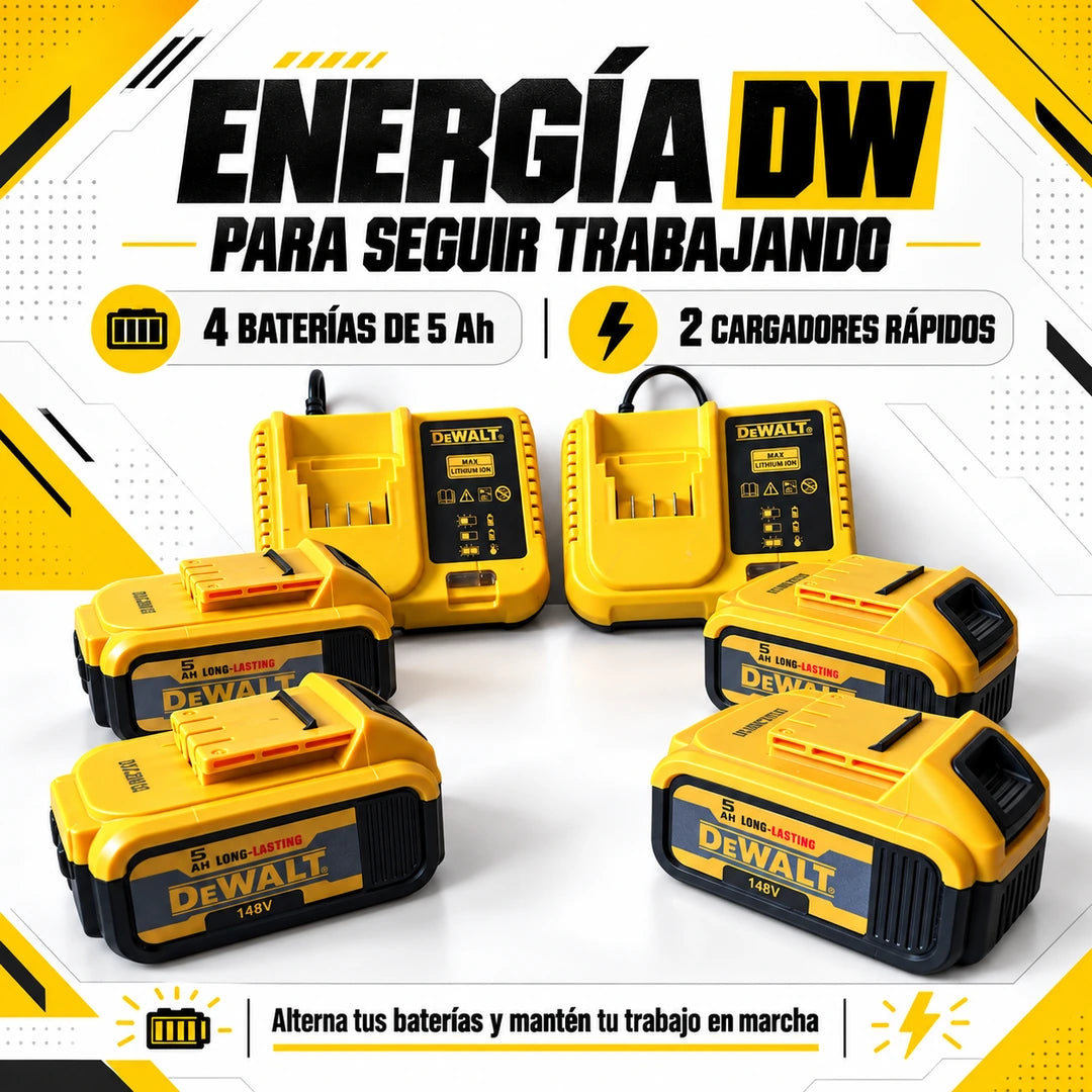 Combo Profesional DW de 4 Herramientas Inalámbricas – 4 Baterías + 2 Cargadores