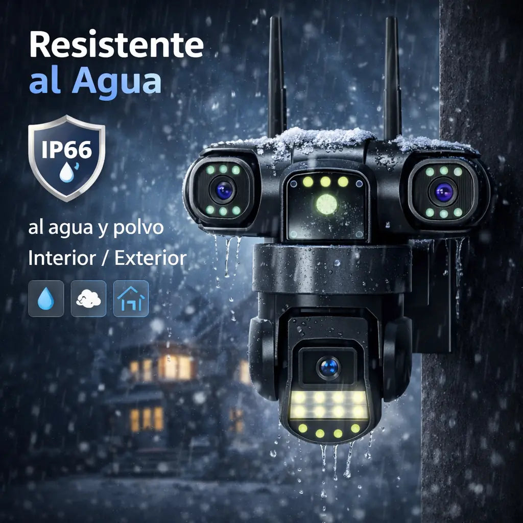 Cámara de Seguridad Triple Lente 360° V380 | Control desde el Celular