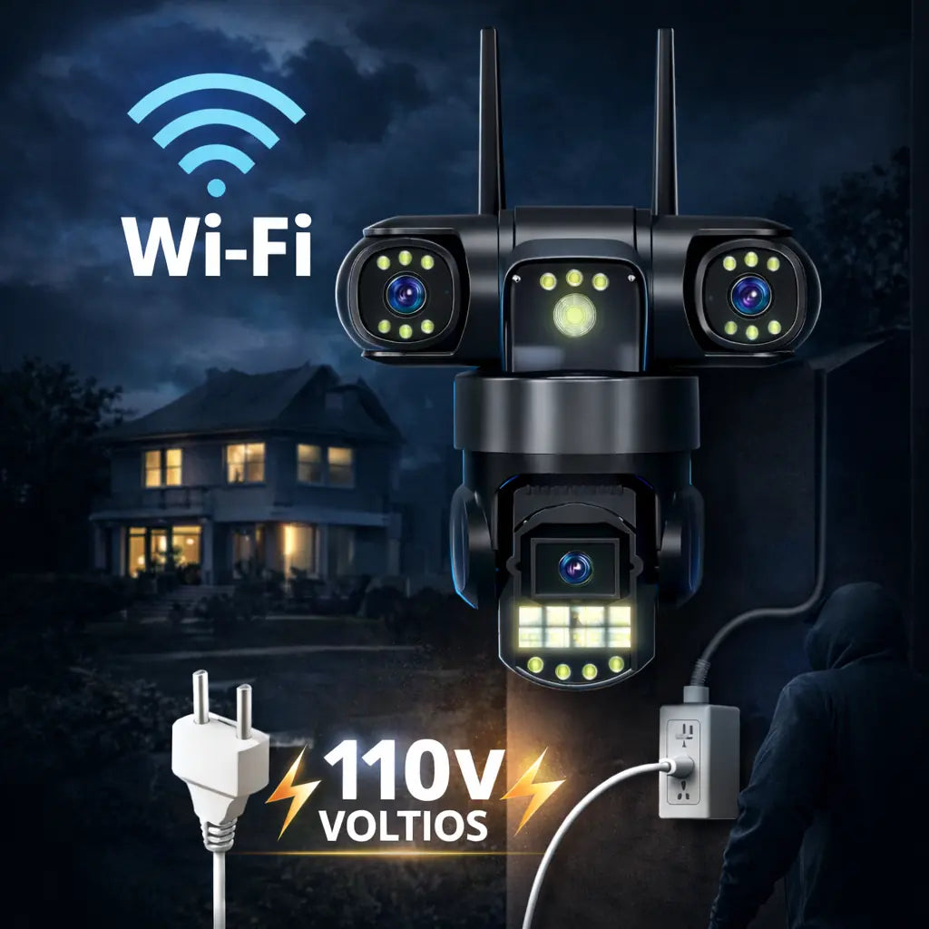 Cámara de Seguridad Triple Lente 360° V380 | Control desde el Celular