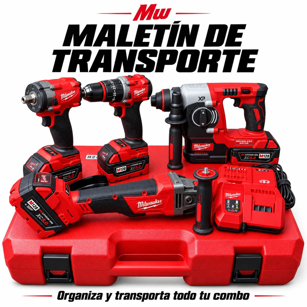 Combo MW 4 en 1 Brushless 5 Amperios – Taladro + Rotomartillo + Pulidora + LLave de impacto con Maletín