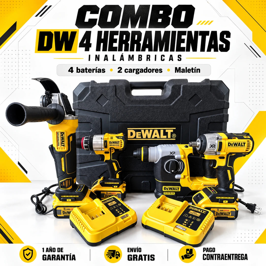 Combo Profesional DW de 4 Herramientas Inalámbricas – 4 Baterías + 2 Cargadores