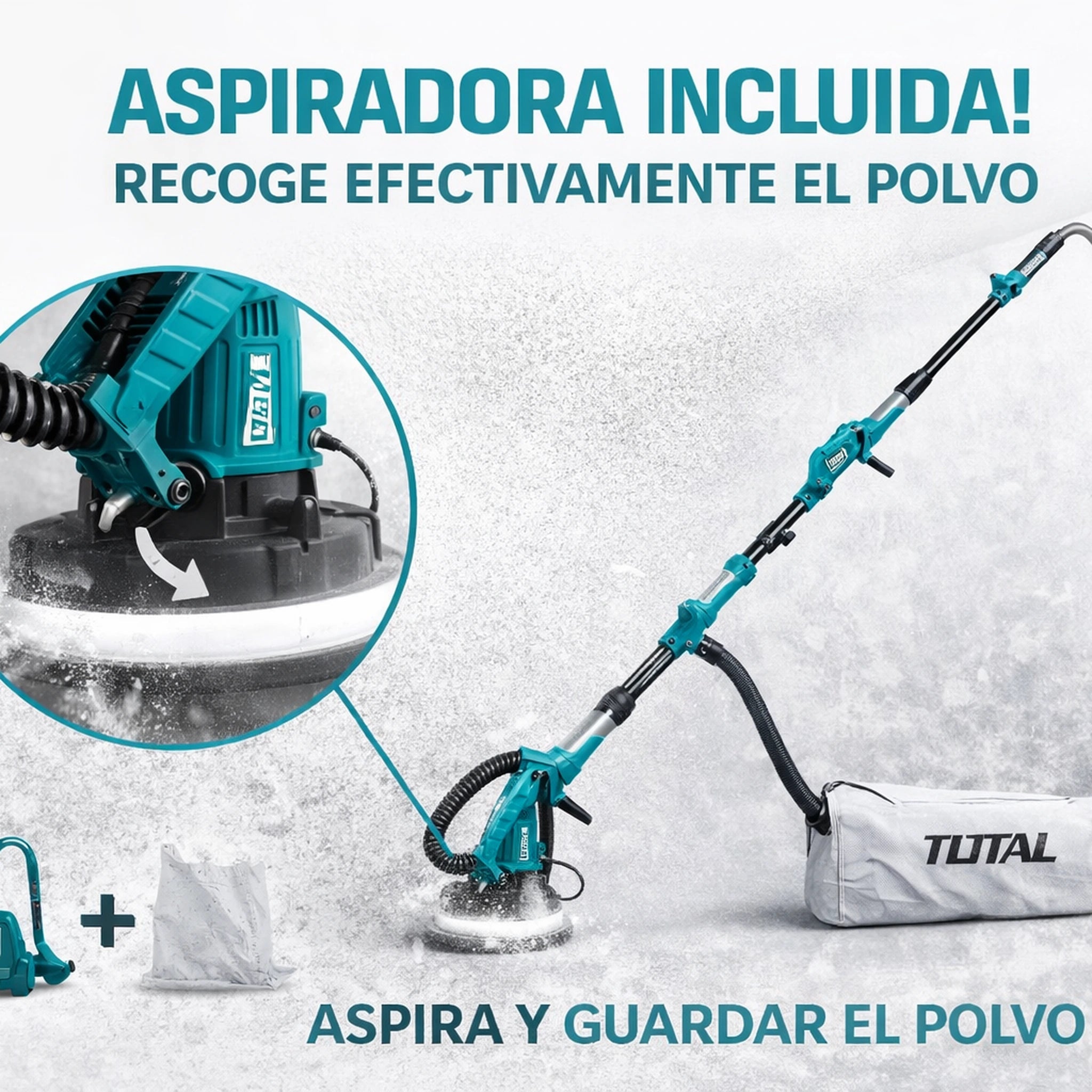Lijadora de Pared Tipo Jirafa TOTAL ORIGINAL 1050W con Luz LED + Bolsa Recolectora