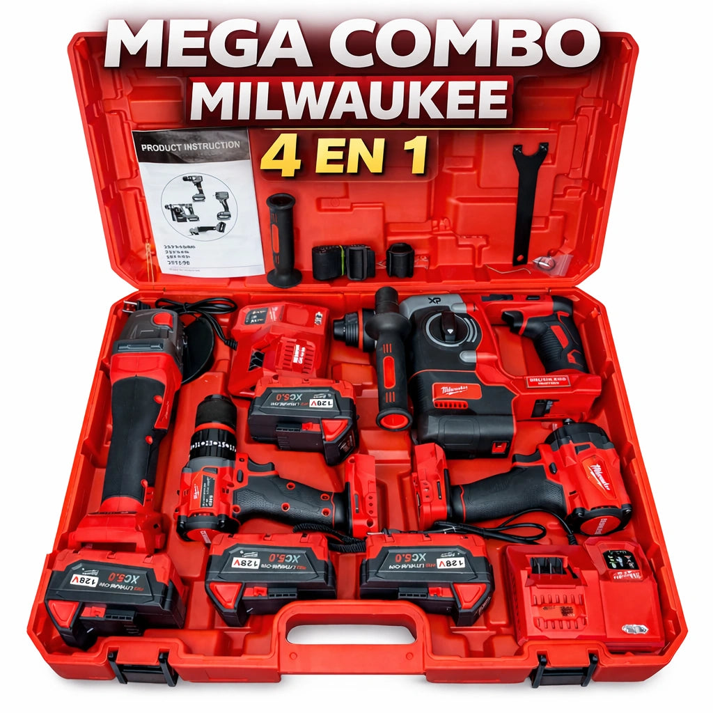 Combo MW 4 en 1 Brushless 5 Amperios – Taladro + Rotomartillo + Pulidora + LLave de impacto con Maletín