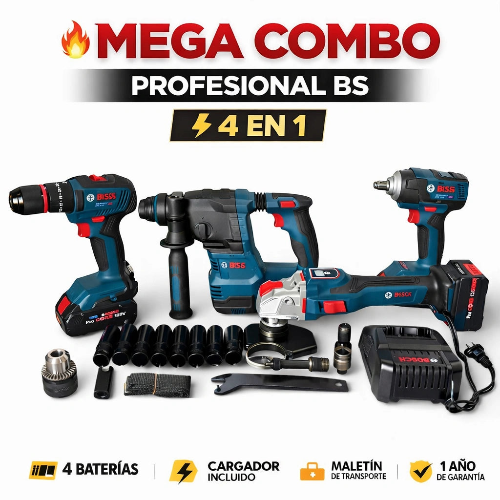 Combo 4 Herramientas Inalámbricas BS Profesional + 4 Baterías + Maletín