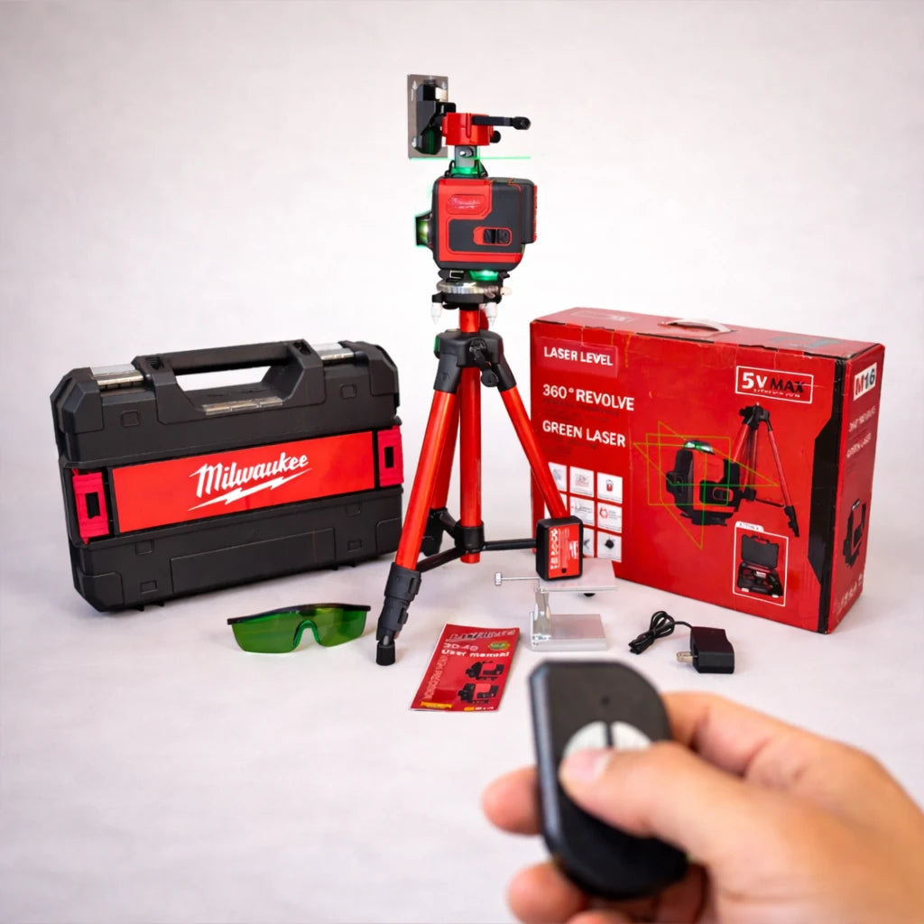 Nivel Láser Verde 360° Profesional con Trípode y Accesorios – Alta Precisión