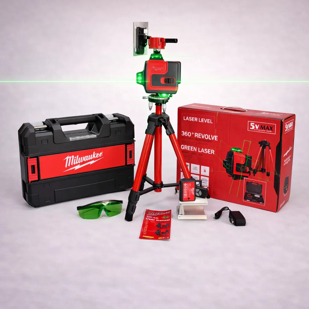 Nivel Láser Verde 360° Profesional con Trípode y Accesorios – Alta Precisión