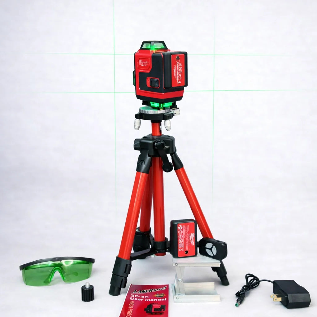 Nivel Láser Verde 360° Profesional con Trípode y Accesorios – Alta Precisión