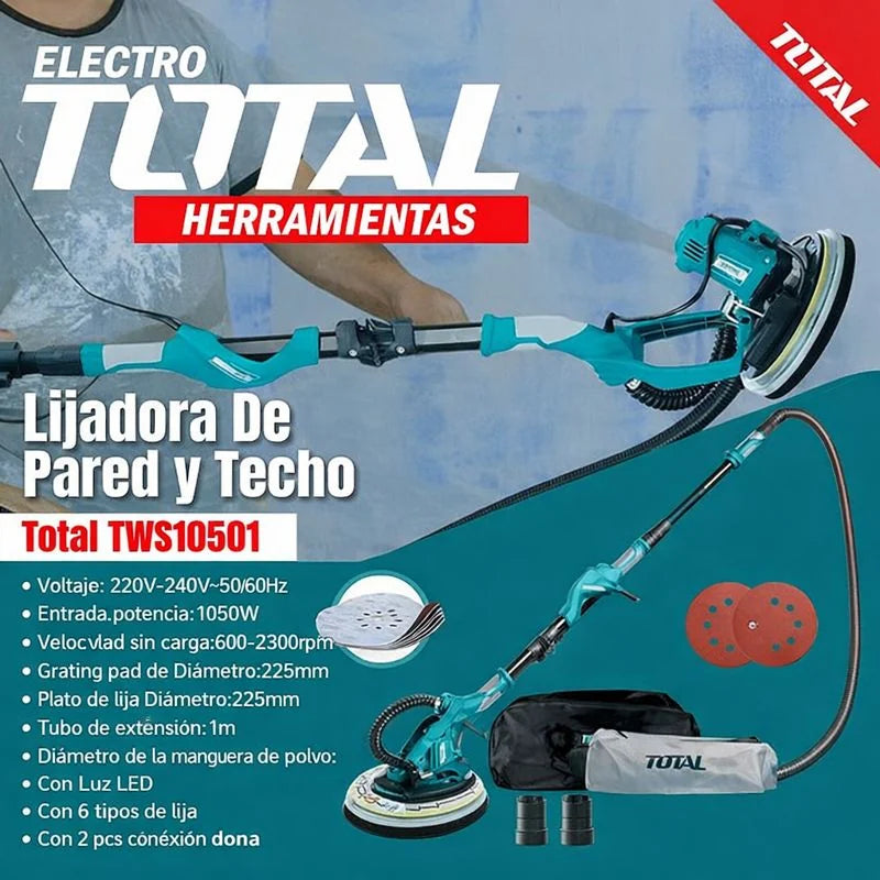 Lijadora de Pared Tipo Jirafa TOTAL ORIGINAL 1050W con Luz LED + Bolsa Recolectora